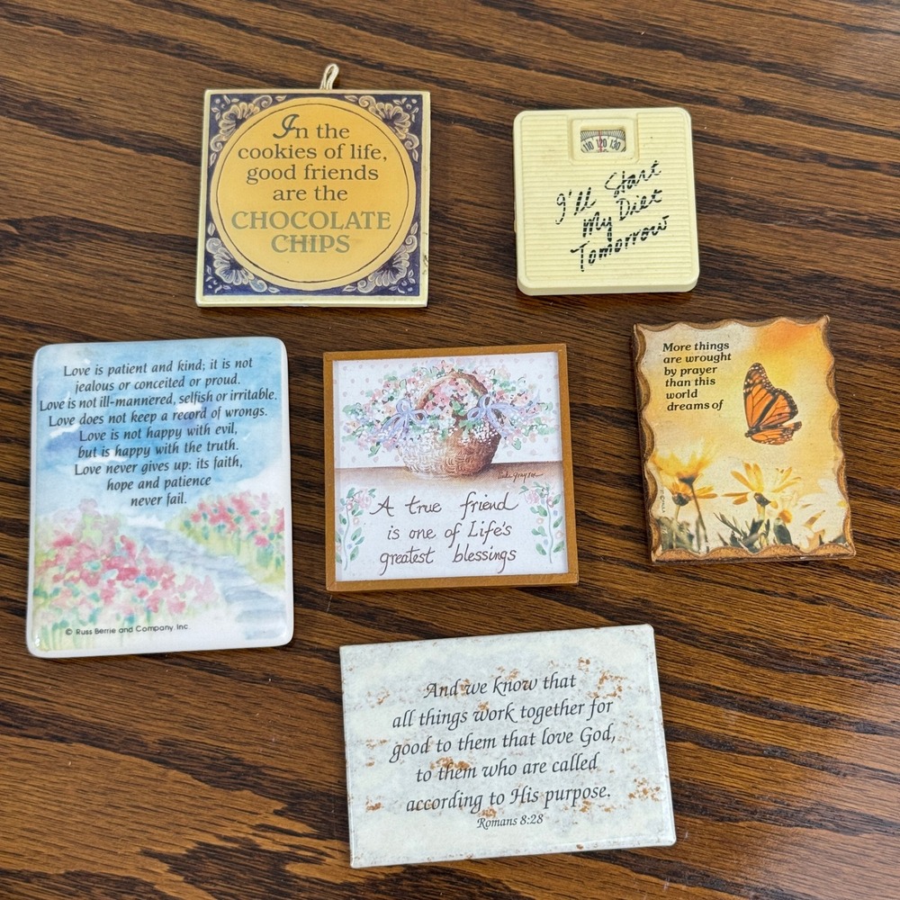 Vintage Fridge Magnet Lot Russ Berrie Linda Grayson Inspirational Religious 6pc